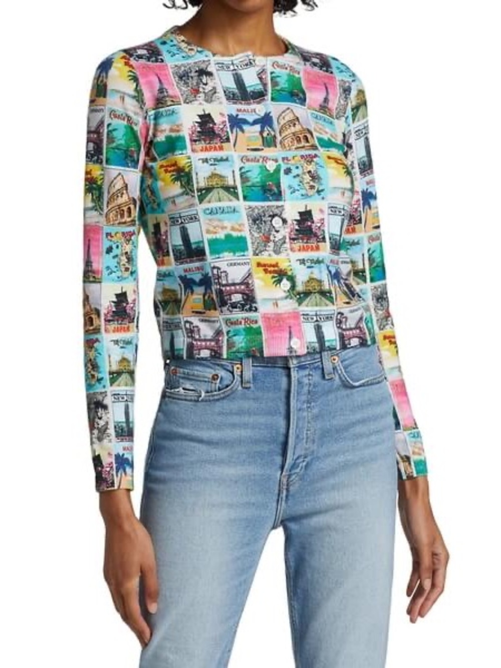 Alice + Olivia Sheila Wanderlust Postcard Long-Sleeve Cardigan